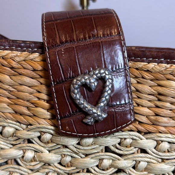 Brighton Ruth Straw Satchel Handbag Purse Shoulder Strap Heart Magnetic Snap - Picture 7 of 11